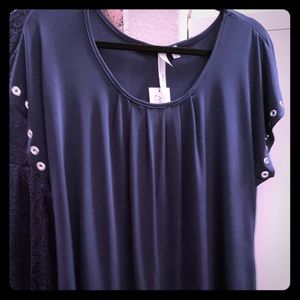 NY Collection Navy Grommet Top NWT